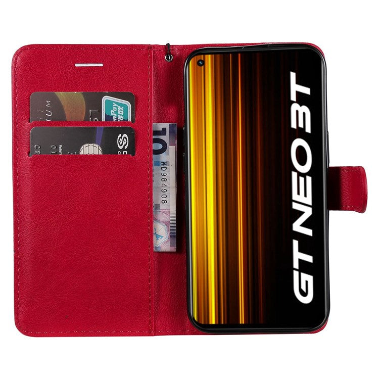 For Realme GT Neo 3T 5G/GT Neo2 5G KT Leather Series-2 Wallet Phone Case PU Leather Full Protection Solid Color Magnetic Flip Stand Cover with Strap - Red