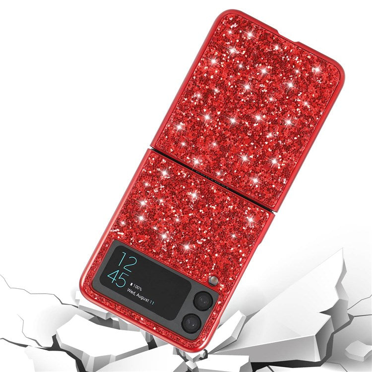 For Samsung Galaxy Z Flip4 5G Glitter Sparkling Case Electroplating TPU Frame Hard PC Back Anti-Slip Protective Cover - Silver