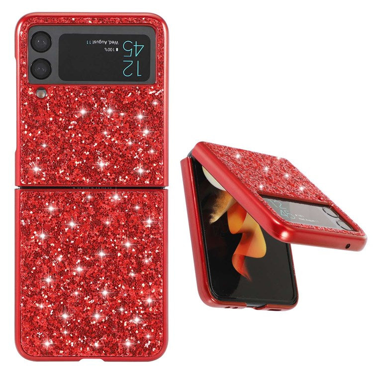 For Samsung Galaxy Z Flip4 5G Glitter Sparkling Case Electroplating TPU Frame Hard PC Back Anti-Slip Protective Cover - Silver