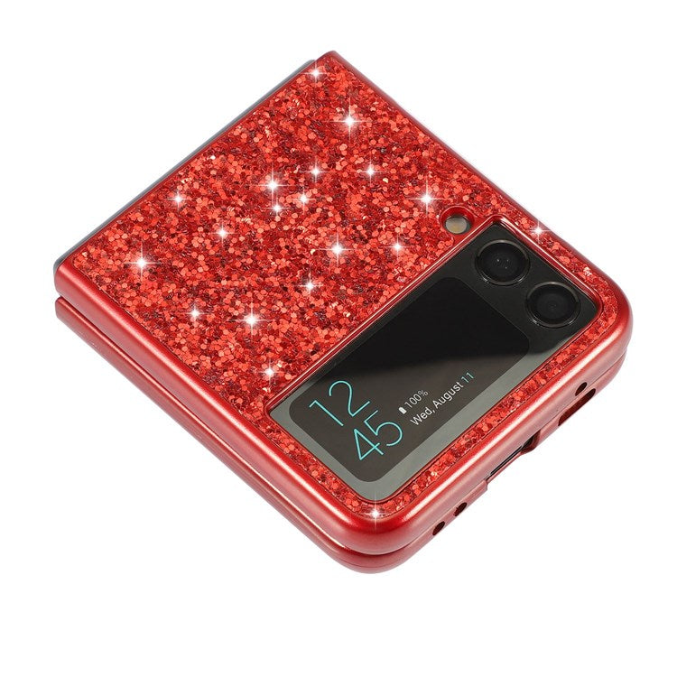 For Samsung Galaxy Z Flip4 5G Glitter Sparkling Case Electroplating TPU Frame Hard PC Back Anti-Slip Protective Cover - Silver