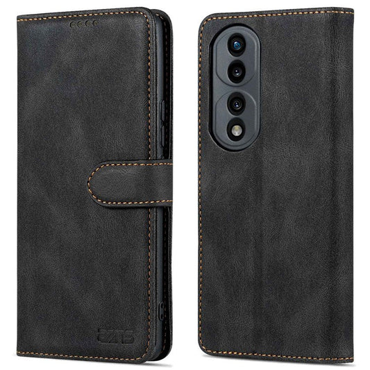 AZNS For Honor 70 Pro 5G Full Protection PU Leather Flip Wallet Case Stand Magnetic Closure Shockproof Phone Cover - Black