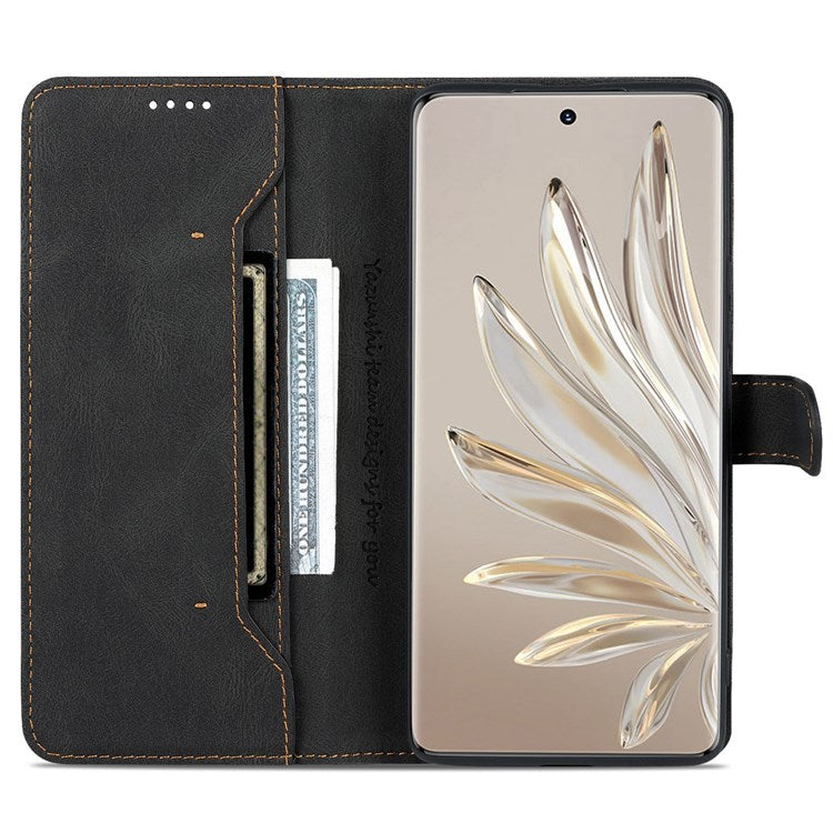 AZNS For Honor 70 Pro 5G Full Protection PU Leather Flip Wallet Case Stand Magnetic Closure Shockproof Phone Cover - Black