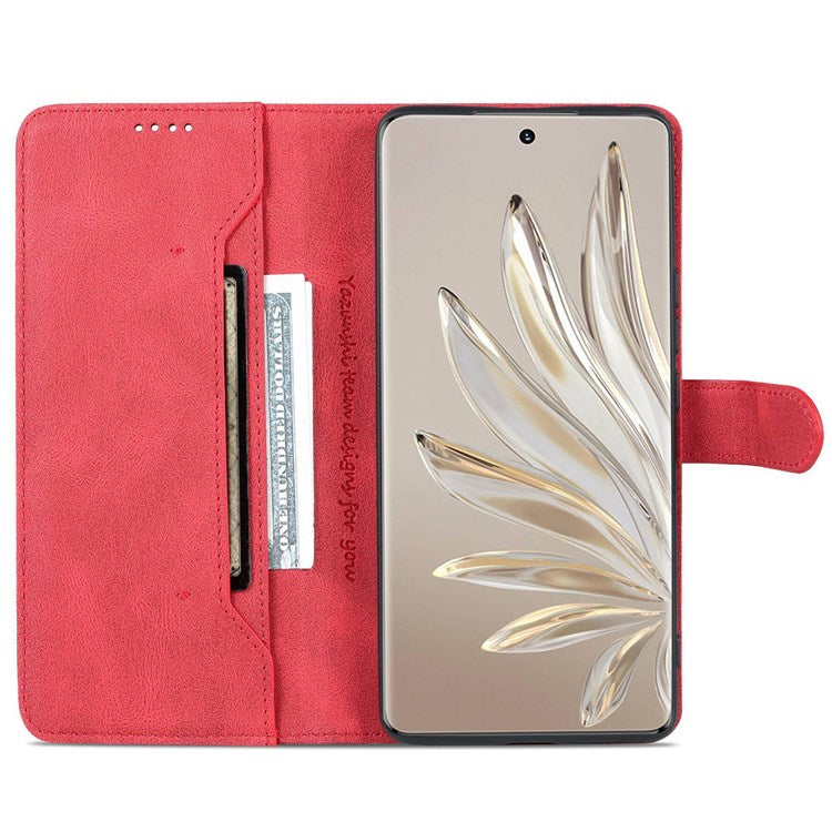 AZNS For Honor 70 Pro 5G Full Protection PU Leather Flip Wallet Case Stand Magnetic Closure Shockproof Phone Cover - Red