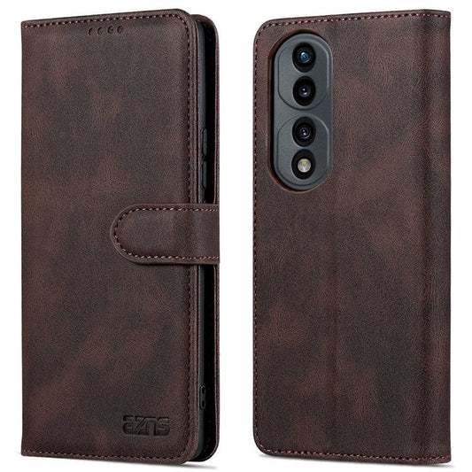 AZNS For Honor 70 Pro 5G Full Protection PU Leather Flip Wallet Case Stand Magnetic Closure Shockproof Phone Cover - Brown