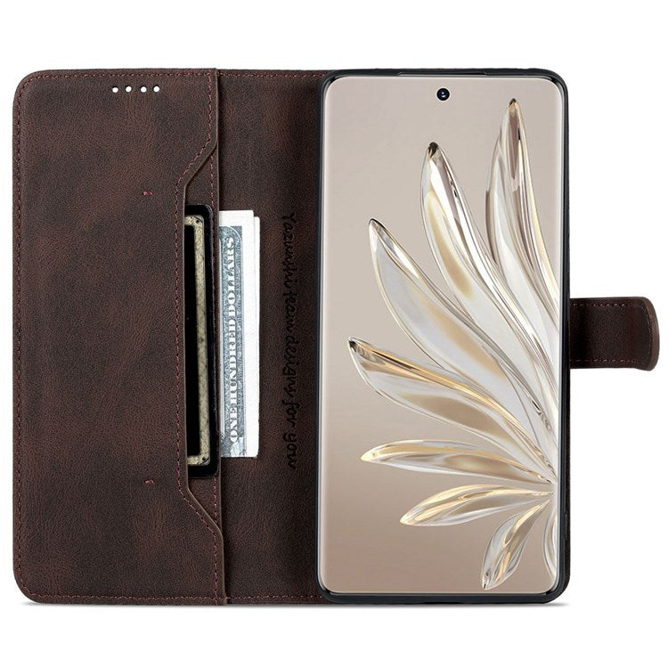 AZNS For Honor 70 Pro 5G Full Protection PU Leather Flip Wallet Case Stand Magnetic Closure Shockproof Phone Cover - Brown