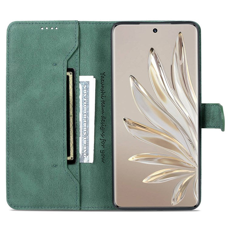 AZNS For Honor 70 Pro 5G Full Protection PU Leather Flip Wallet Case Stand Magnetic Closure Shockproof Phone Cover - Green