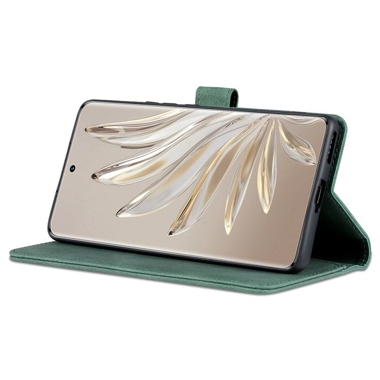 AZNS For Honor 70 Pro 5G Full Protection PU Leather Flip Wallet Case Stand Magnetic Closure Shockproof Phone Cover - Green