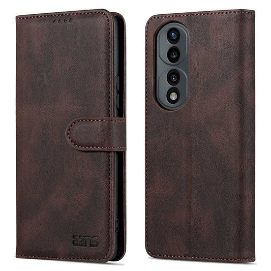AZNS For Honor 70 5G Drop-proof PU Leather Flip Wallet Case Viewing Stand Magnetic Closure Cover Phone Protective Shell - Brown