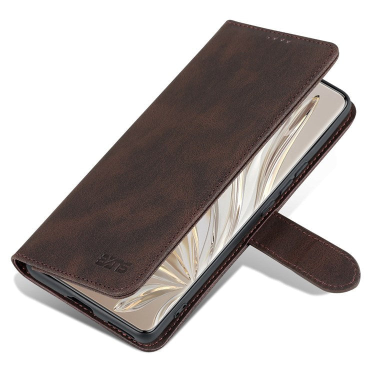 AZNS For Honor 70 5G Drop-proof PU Leather Flip Wallet Case Viewing Stand Magnetic Closure Cover Phone Protective Shell - Brown