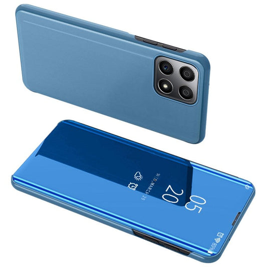 For Honor X8 4G / X30i Drop Resistant Foldable Stand Design PU Leather Case View Window Electroplate Mirror Phone Shell - Blue