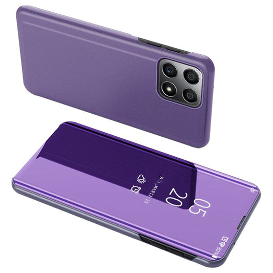 For Honor X8 4G / X30i Drop Resistant Foldable Stand Design PU Leather Case View Window Electroplate Mirror Phone Shell - Purple Blue