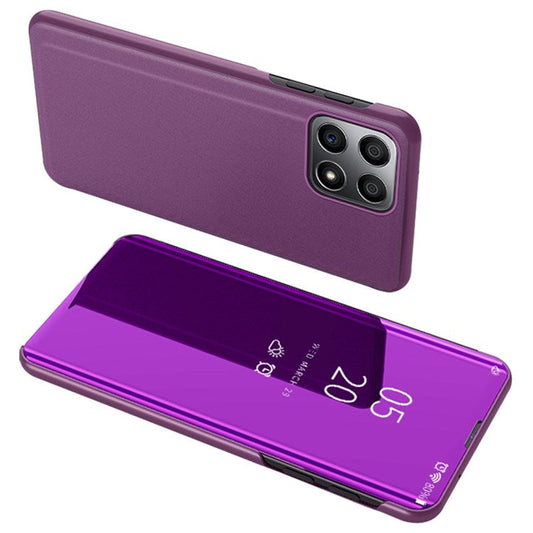 For Honor X8 4G / X30i Drop Resistant Foldable Stand Design PU Leather Case View Window Electroplate Mirror Phone Shell - Purple
