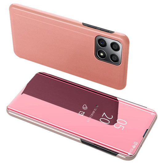 For Honor X8 4G / X30i Drop Resistant Foldable Stand Design PU Leather Case View Window Electroplate Mirror Phone Shell - Rose Gold