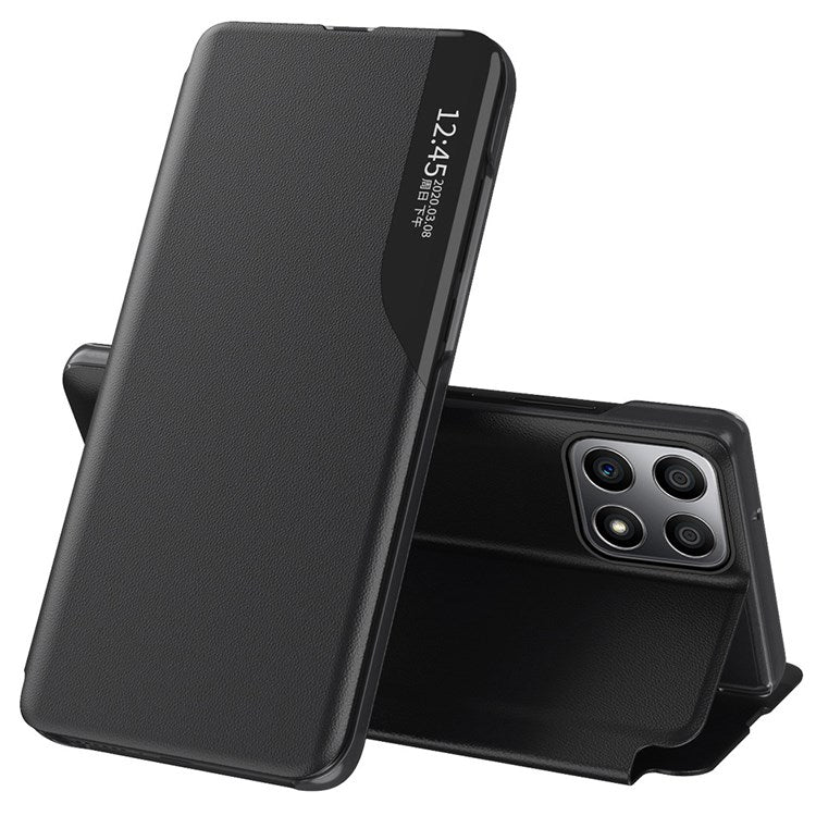 For Honor X8 4G / X30i Anti-Drop Phone Case Clear View Window Stand Feature Bump Proof Leather Protective Shell - Black