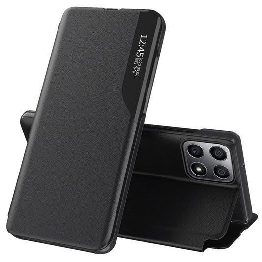 For Honor X8 4G / X30i Anti-Drop Phone Case Clear View Window Stand Feature Bump Proof Leather Protective Shell - Black
