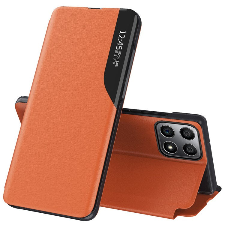 For Honor X8 4G / X30i Anti-Drop Phone Case Clear View Window Stand Feature Bump Proof Leather Protective Shell - Orange