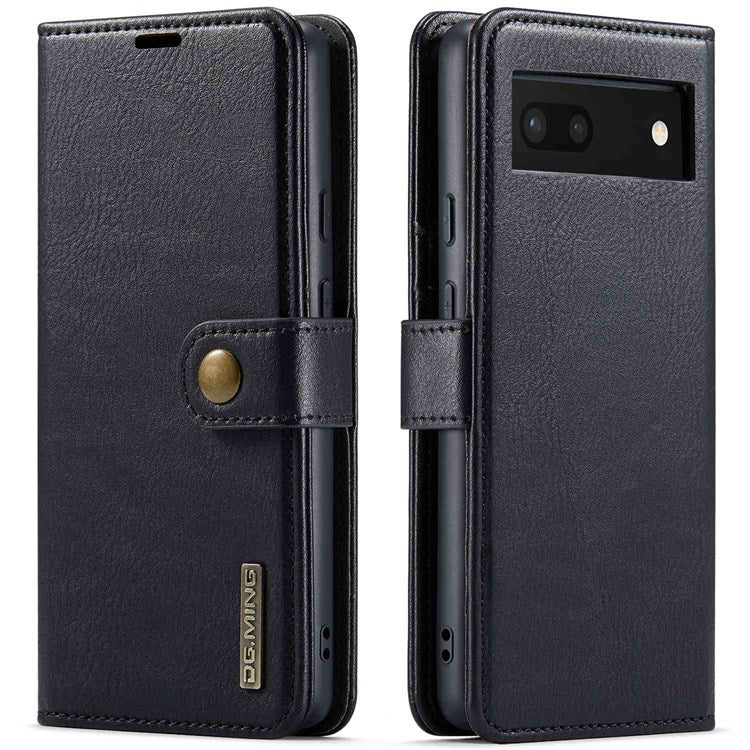 DG.MING For Google Pixel 6a Split Leather Wallet Stand Case Detachable 2-in-1 Phone Protective Cover - Black