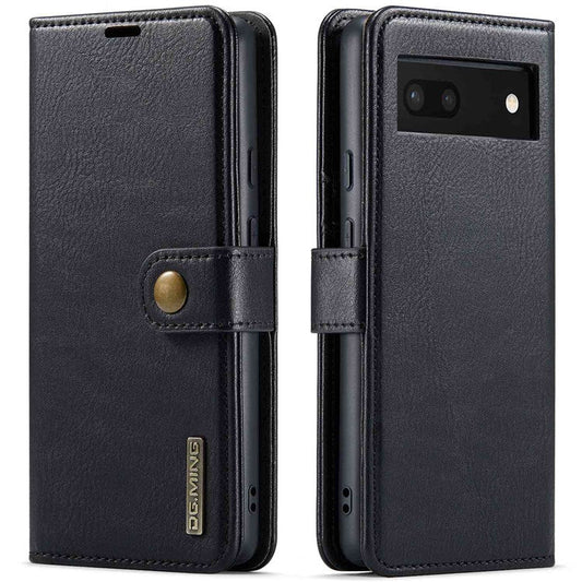 DG.MING For Google Pixel 6a Split Leather Wallet Stand Case Detachable 2-in-1 Phone Protective Cover - Black
