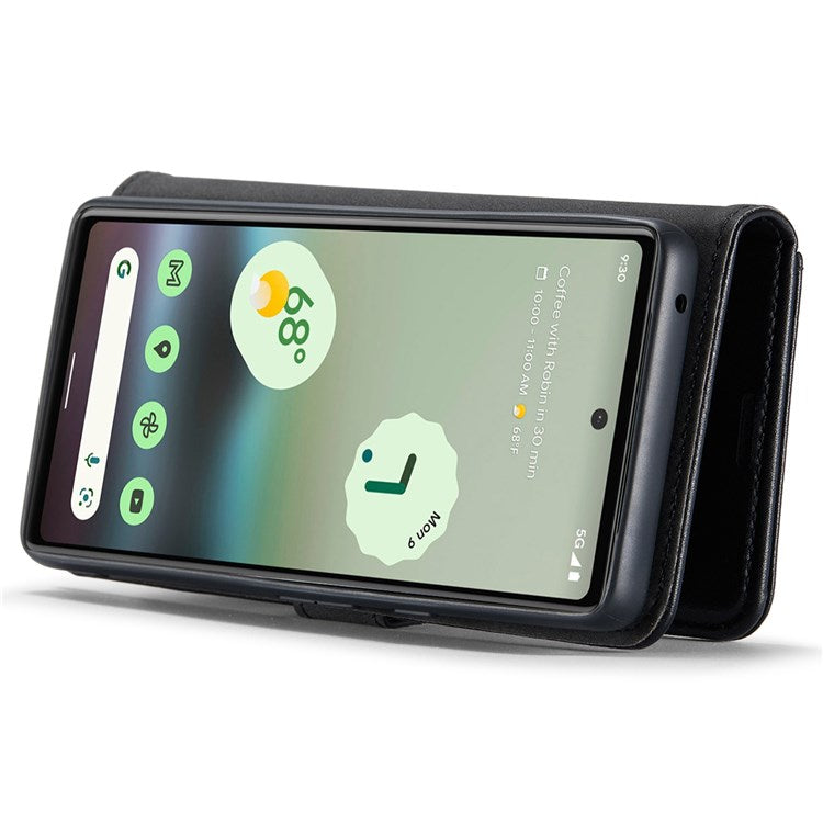 DG.MING For Google Pixel 6a Split Leather Wallet Stand Case Detachable 2-in-1 Phone Protective Cover - Black