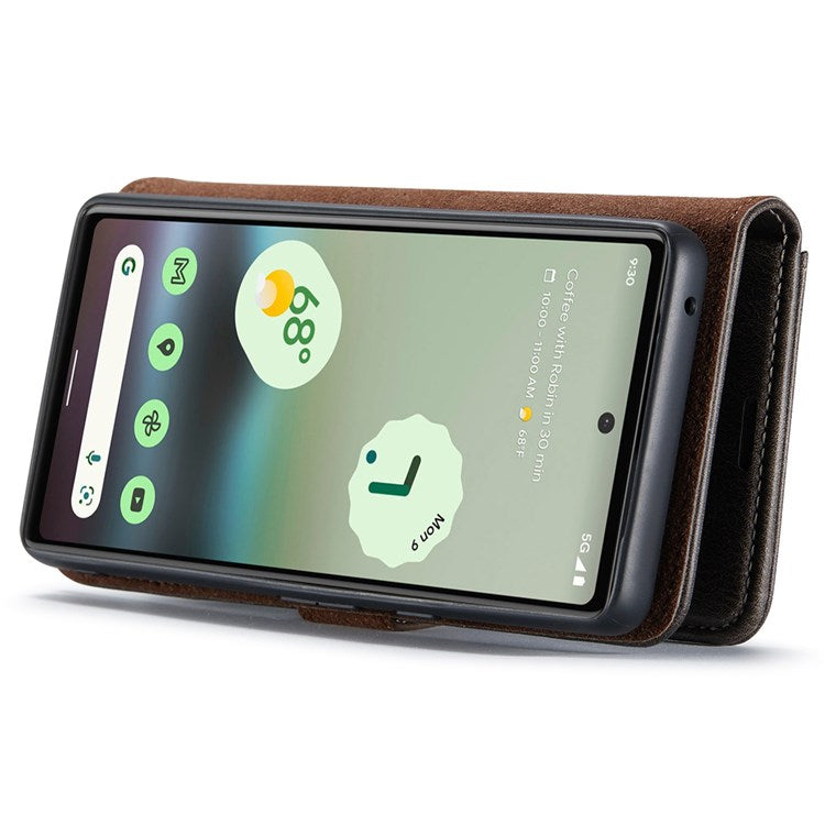 DG.MING For Google Pixel 6a Split Leather Wallet Stand Case Detachable 2-in-1 Phone Protective Cover - Grey