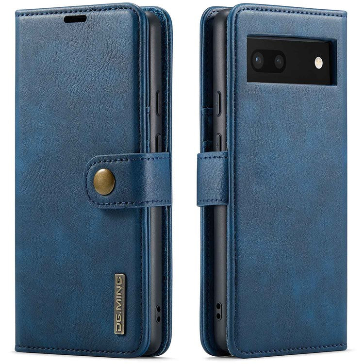 DG.MING For Google Pixel 6a Split Leather Wallet Stand Case Detachable 2-in-1 Phone Protective Cover - Blue