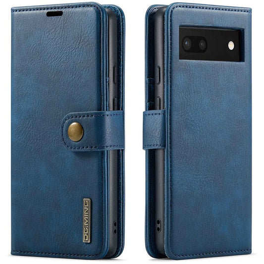 DG.MING For Google Pixel 6a Split Leather Wallet Stand Case Detachable 2-in-1 Phone Protective Cover - Blue