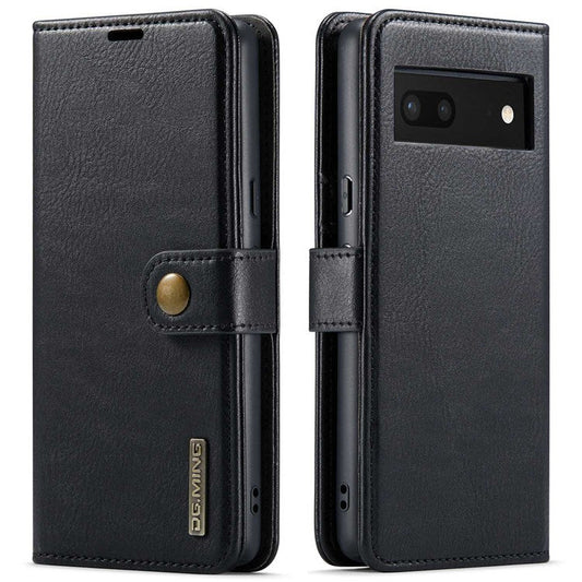 DG.MING For Google Pixel 7 5G Magnetic Absorption Split Leather Case Wallet Stand Detachable Phone Cover - Black