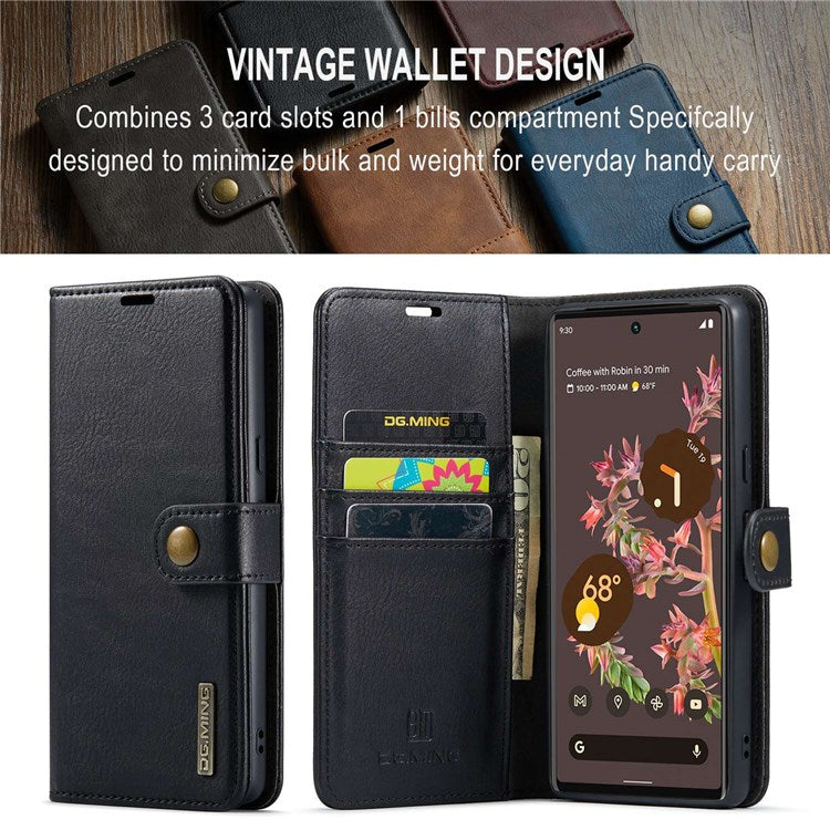 DG.MING For Google Pixel 7 5G Magnetic Absorption Split Leather Case Wallet Stand Detachable Phone Cover - Black