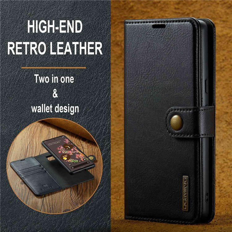 DG.MING For Google Pixel 7 5G Magnetic Absorption Split Leather Case Wallet Stand Detachable Phone Cover - Black