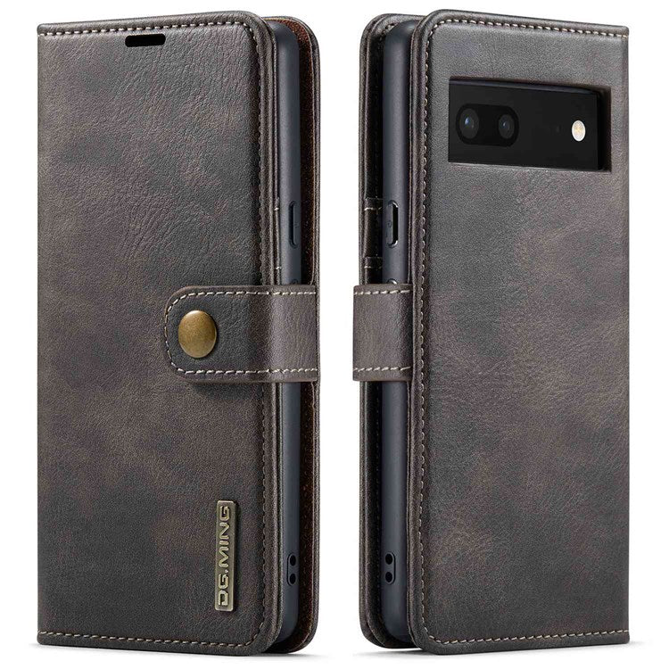 DG.MING For Google Pixel 7 5G Magnetic Absorption Split Leather Case Wallet Stand Detachable Phone Cover - Grey