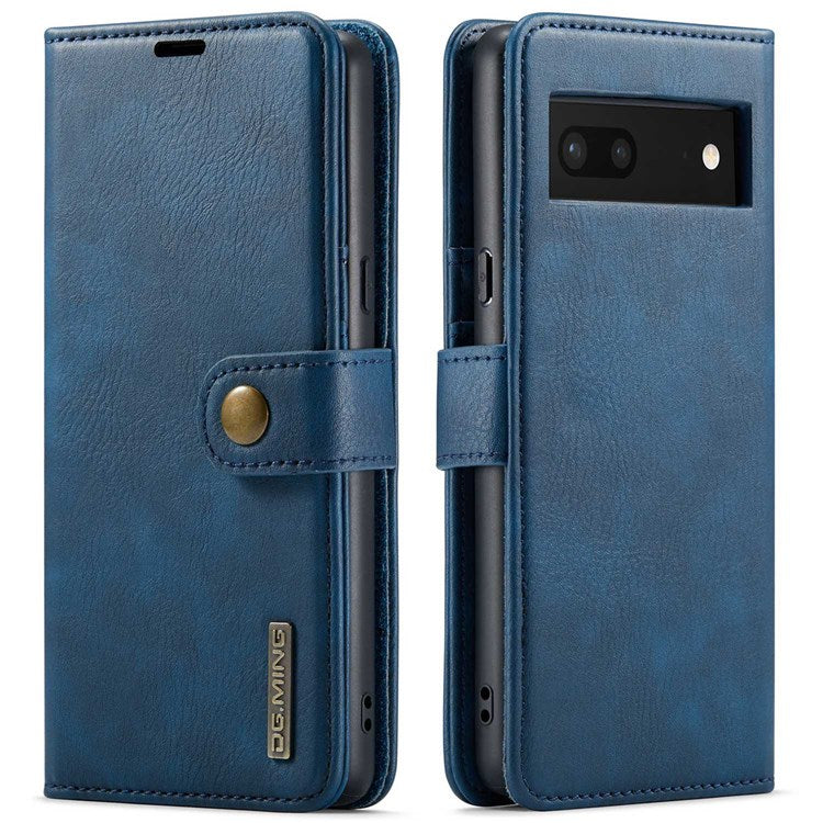 DG.MING For Google Pixel 7 5G Magnetic Absorption Split Leather Case Wallet Stand Detachable Phone Cover - Blue