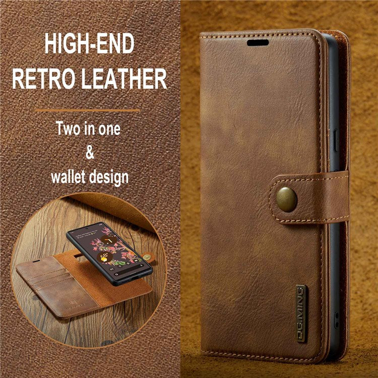 DG.MING For Google Pixel 7 5G Magnetic Absorption Split Leather Case Wallet Stand Detachable Phone Cover - Brown
