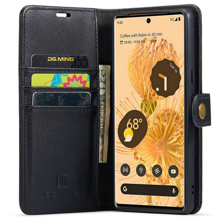 DG.MING For Google Pixel 7 Pro 5G Detachable 2-in-1 Phone Case Split Leather Wallet Stand Drop-proof Protective Cover - Black
