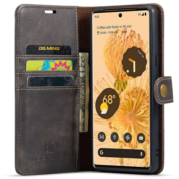 DG.MING For Google Pixel 7 Pro 5G Detachable 2-in-1 Phone Case Split Leather Wallet Stand Drop-proof Protective Cover - Grey