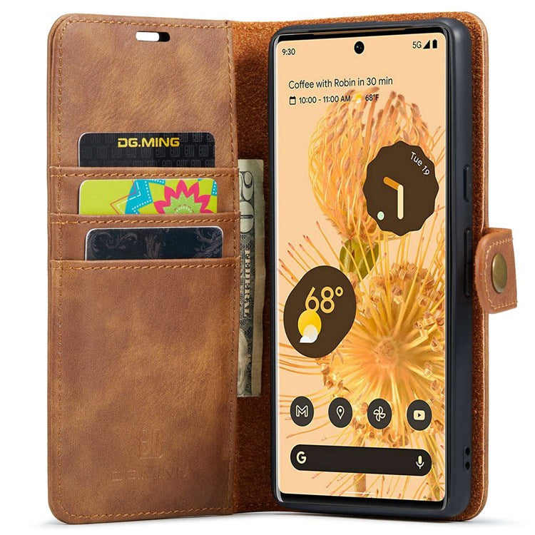 DG.MING For Google Pixel 7 Pro 5G Detachable 2-in-1 Phone Case Split Leather Wallet Stand Drop-proof Protective Cover - Brown