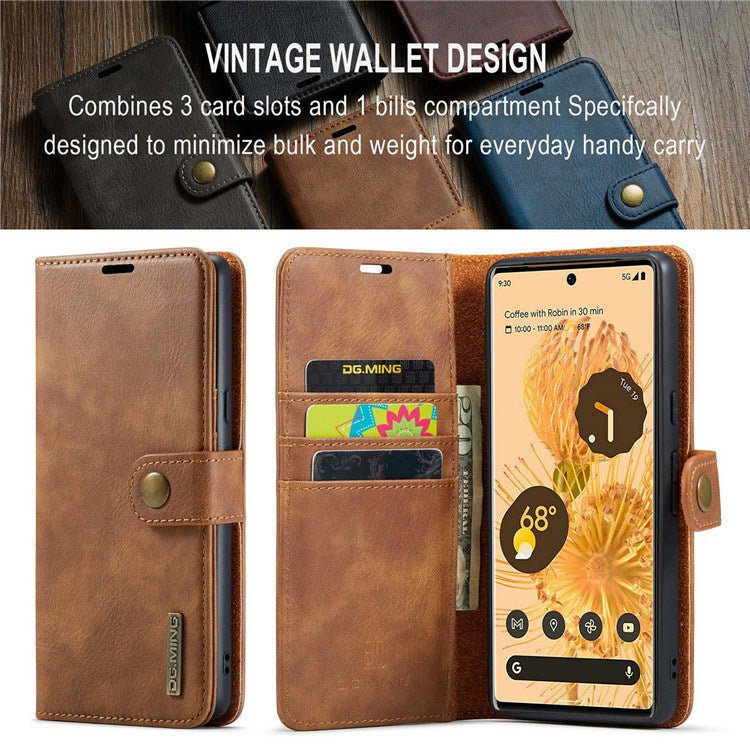 DG.MING For Google Pixel 7 Pro 5G Detachable 2-in-1 Phone Case Split Leather Wallet Stand Drop-proof Protective Cover - Brown