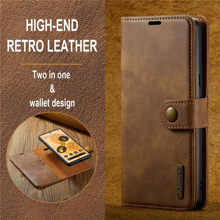 DG.MING For Google Pixel 7 Pro 5G Detachable 2-in-1 Phone Case Split Leather Wallet Stand Drop-proof Protective Cover - Brown