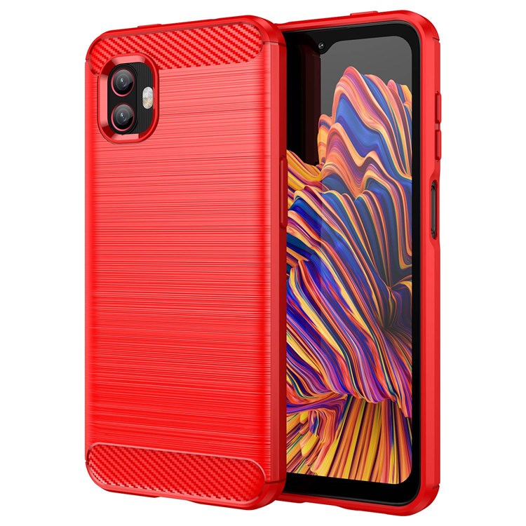For Samsung Galaxy Xcover6 Pro 5G/Xcover Pro 2 5G Anti-drop TPU Phone Case Carbon Fiber Texture Brushed Surface Wear-resistant Cover - Red