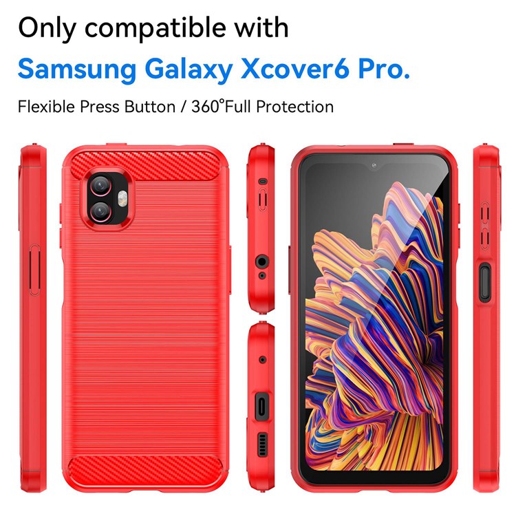 For Samsung Galaxy Xcover6 Pro 5G/Xcover Pro 2 5G Anti-drop TPU Phone Case Carbon Fiber Texture Brushed Surface Wear-resistant Cover - Red