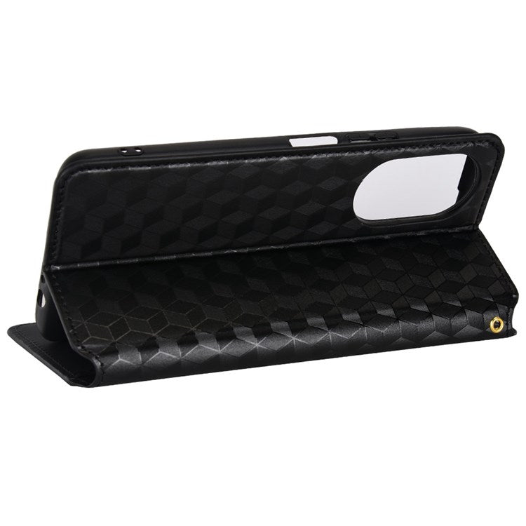 For Honor X7 Magnetic Adsorption Phone Stand Wallet Protective Case PU Leather Rhombus Imprint Cellphone Cover Shell - Black