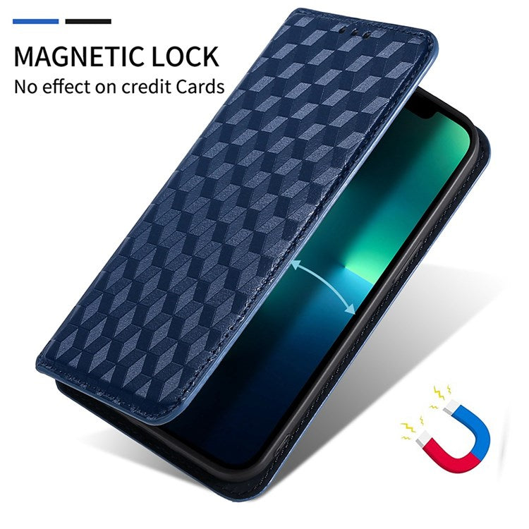 For Honor X7 Magnetic Adsorption Phone Stand Wallet Protective Case PU Leather Rhombus Imprint Cellphone Cover Shell - Blue