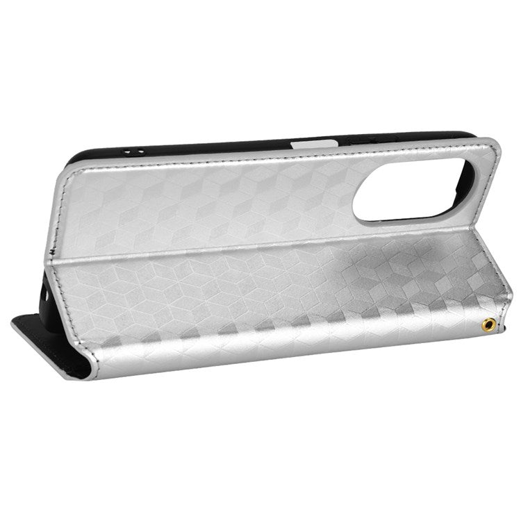 For Honor X7 Magnetic Adsorption Phone Stand Wallet Protective Case PU Leather Rhombus Imprint Cellphone Cover Shell - Silver
