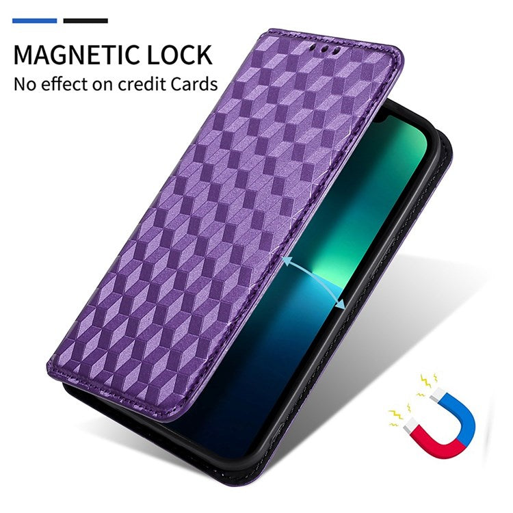 For Honor X7 Magnetic Adsorption Phone Stand Wallet Protective Case PU Leather Rhombus Imprint Cellphone Cover Shell - Purple