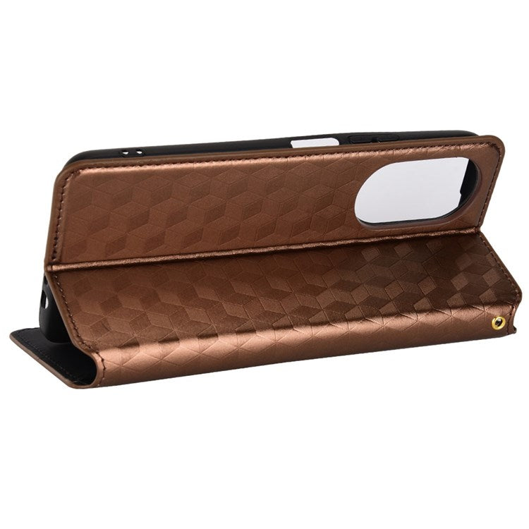 For Honor X7 Magnetic Adsorption Phone Stand Wallet Protective Case PU Leather Rhombus Imprint Cellphone Cover Shell - Brown