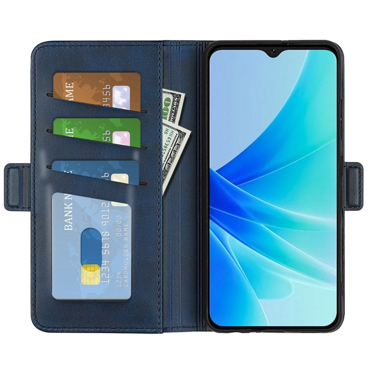 Textured PU Leather Stand Wallet Case for Oppo A57 4G / A57s 4G, Double Magnetic Clasp Folio Flip Phone Cover - Blue