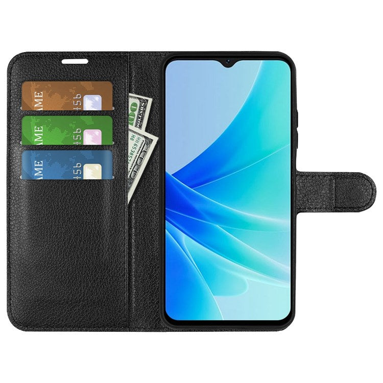 PU Leather Stand Wallet Phone Case for Oppo A57 4G / A57s 4G, Litchi Texture Full Protection Folio Flip Cover - Black