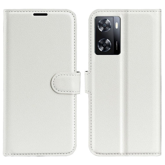 PU Leather Stand Wallet Phone Case for Oppo A57 4G / A57s 4G, Litchi Texture Full Protection Folio Flip Cover - White
