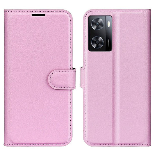 PU Leather Stand Wallet Phone Case for Oppo A57 4G / A57s 4G, Litchi Texture Full Protection Folio Flip Cover - Pink