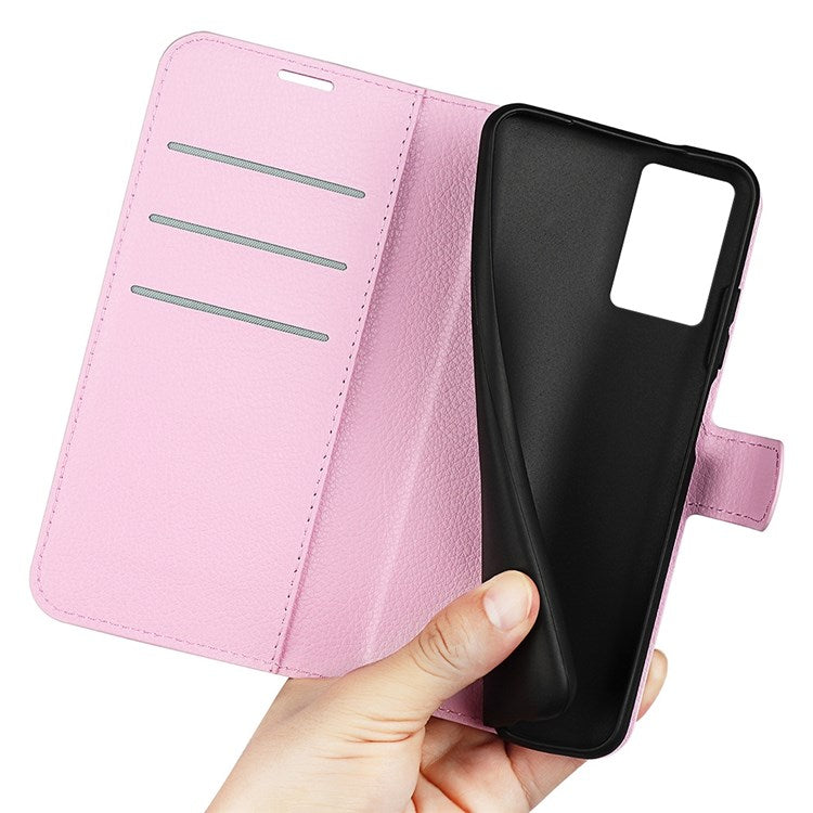 PU Leather Stand Wallet Phone Case for Oppo A57 4G / A57s 4G, Litchi Texture Full Protection Folio Flip Cover - Pink