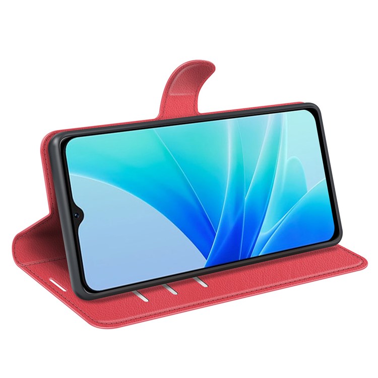 PU Leather Stand Wallet Phone Case for Oppo A57 4G / A57s 4G, Litchi Texture Full Protection Folio Flip Cover - Red